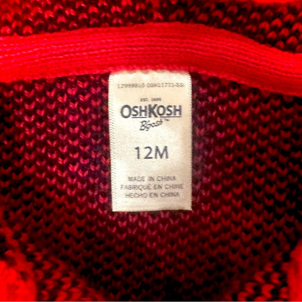 OSHKOSH B'GOSH || Baby Girl Buffalo Plaid Hooded Sweater Cardigan - SZ 12M - Picture 5 of 5